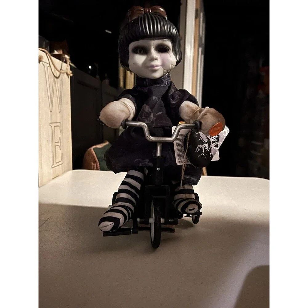 Animated Haunted Rag Doll On Tricycle Halloween Decor Lights Talks  Creepy Moves